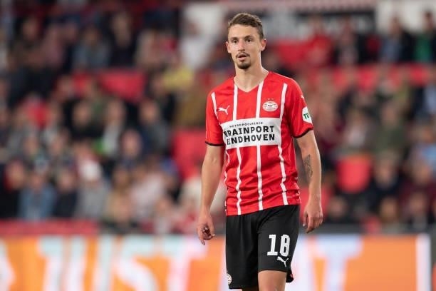 Oliver Boscagli of PSV Eindhoven looks on during the UEFA Europa League group B match between PSV Eindhoven and Real Sociedad at PSV Stadion on...