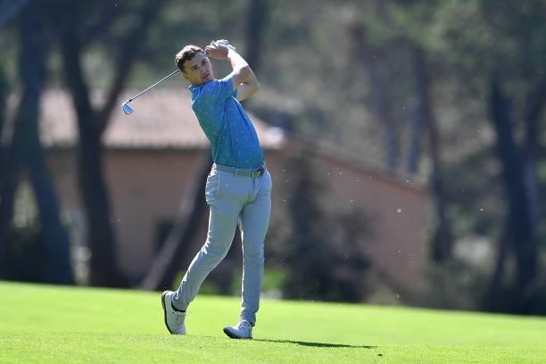 Todd Clements of England plays his tee shot on the 18th hole during Day Two of the Hopps Open de Provence at Golf International de Pont Royal on...