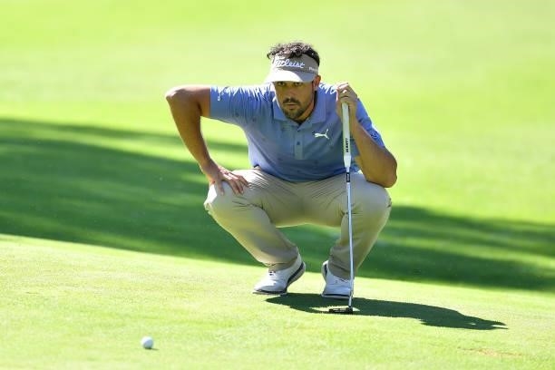Samuel del Val of Spain lines up a putt on the 17th hole during Day Two of the Hopps Open de Provence at Golf International de Pont Royal on...