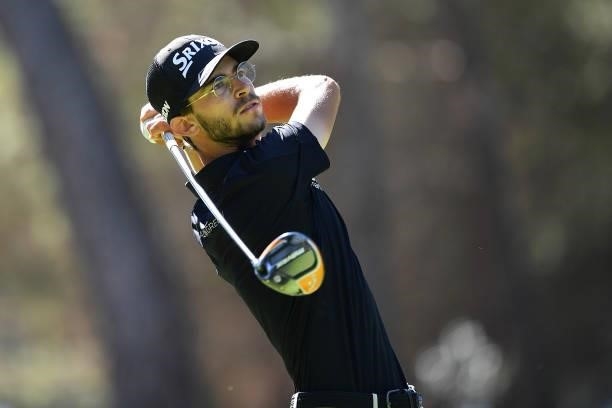 Lucas Vacarisas of Spain plays his tee shot on the 18th hole during Day Two of the Hopps Open de Provence at Golf International de Pont Royal on...