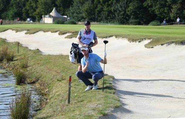 Ben Evans of England prepares to play his third shot at the 7th hole during Day Two of the Dutch Open at Bernardus Golf on September 17, 2021 in...