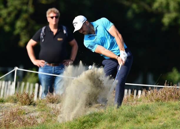 Toby Tree of England plays his third shot at the 11th hole during Day Two of the Dutch Open at Bernardus Golf on September 17, 2021 in Cromvoirt,...