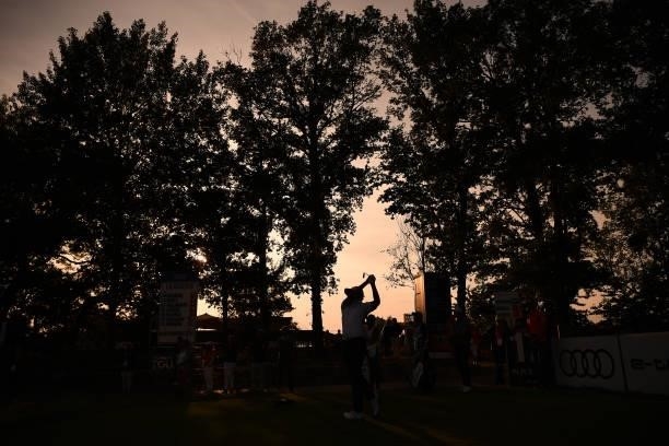 Suradit Yongcharoenchai of Thailand plays his tee shot at the 17th hole during Day Two of the Dutch Open at Bernardus Golf on September 17, 2021 in...