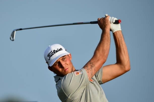 Dario Antonisse of Netherlands plays his tee shot at the 6th hole during Day Two of the Dutch Open at Bernardus Golf on September 17, 2021 in...