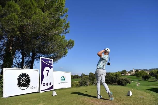 Jacques Blaauw of the Republic of South Africa plays his tee shot on the 7th hole during Day Two of the Hopps Open de Provence at Golf International...