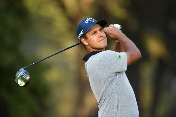 Enrico Di Nitto of Italy plays his tee shot on the 16th hole during Day Two of the Hopps Open de Provence at Golf International de Pont Royal on...