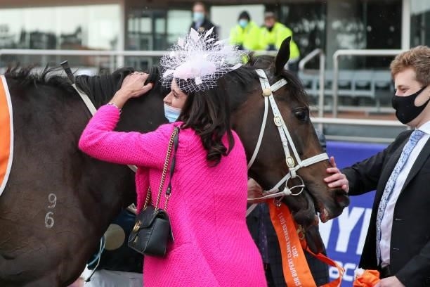 Co-trainer Natalie Young after winning the Neds Sir Rupert Clarke Stakes with Sierra Sue at Caulfield Racecourse on September 18, 2021 in Caulfield,...