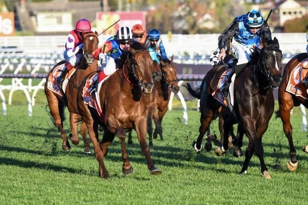 Bella Nipotina ridden by Craig Williams wins the Neds How Now Stakes at Caulfield Racecourse on September 18, 2021 in Caulfield, Australia.