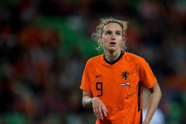Vivianne Miedema of the Netherlands during the World Cup qualifier match between the Netherlands and the Czech Republic at the Euroborg Stadium on...