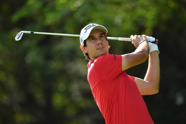 Matteo Manassero of Italy plays his tee shot on the 5th hole during Day Three of the Hopps Open de Provence at Golf International de Pont Royal on...