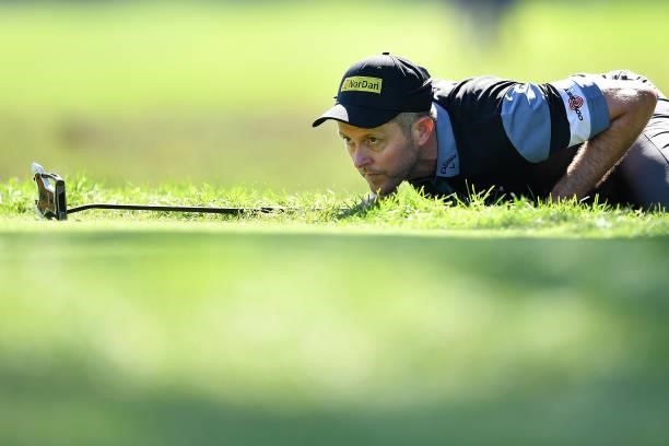 Stuart Manley of Wales lines up a putt on the 4th hole during Day Three of the Hopps Open de Provence at Golf International de Pont Royal on...