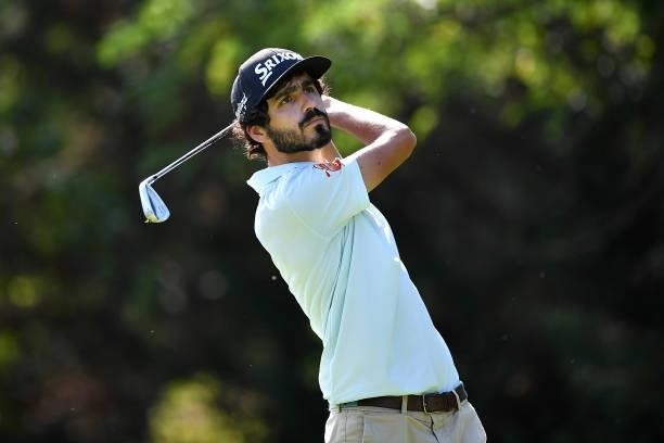 Javier Sainz of Spain plays his tee shot on the 5th hole during Day Three of the Hopps Open de Provence at Golf International de Pont Royal on...