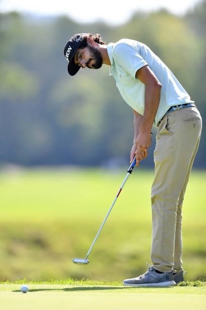 Javier Sainz of Spain plays his tee shot on the 4th hole during Day Three of the Hopps Open de Provence at Golf International de Pont Royal on...