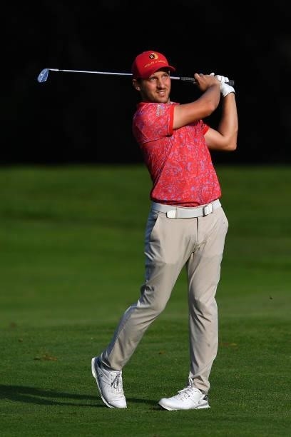 Lukas Nemecz of Austria plays his tee shot on the 16th hole during Day Three of the Hopps Open de Provence at Golf International de Pont Royal on...