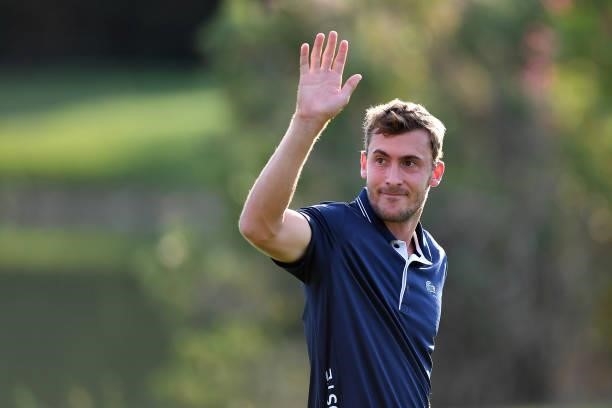Ugo Coussaud of France salutes at the 18th hole during Day Three of the Hopps Open de Provence at Golf International de Pont Royal on September 18,...