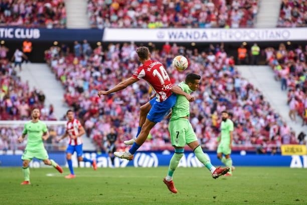 Marcos Llorente and Alex Berenguer during La Liga match between Atletico de Madrid and Athletic Club at Wanda Metropolitano on September 18, 2021 in...