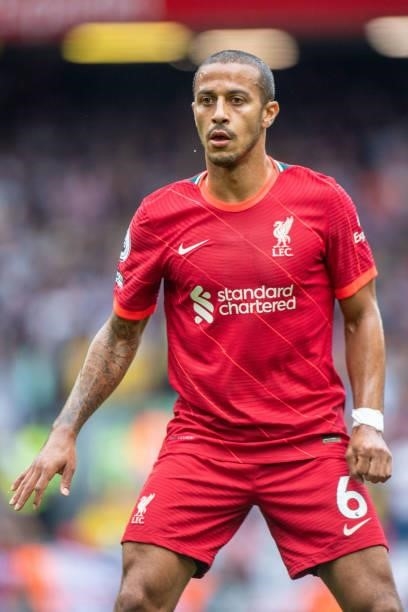 Thiago Alcântara of Liverpool during the Premier League match between Liverpool and Crystal Palace at Anfield on September 18, 2021 in Liverpool,...