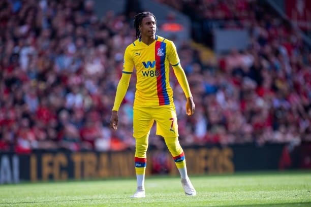 Michael Olise of Crystal Palace during the Premier League match between Liverpool and Crystal Palace at Anfield on September 18, 2021 in Liverpool,...