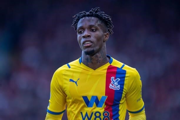 Wilfried Zaha of Crystal Palace during the Premier League match between Liverpool and Crystal Palace at Anfield on September 18, 2021 in Liverpool,...