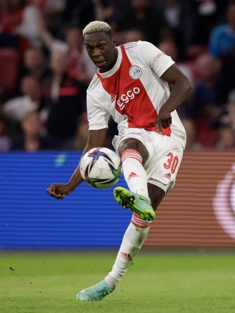 Mohamed Daramy of Ajax scores the sixth goal to make it 6-0 during the Dutch Eredivisie match between Ajax v SC Cambuur at the Johan Cruijff Arena on...