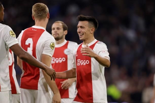 Lisandro Martinez of Ajax, Perr Schuurs of Ajax during the Dutch Eredivisie match between Ajax v SC Cambuur at the Johan Cruijff Arena on September...