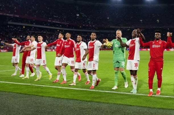 Ajax win 9-0 during the Dutch Eredivisie match between Ajax Amsterdam and SC Cambuur at the Johan Cruijff ArenA on September 18, 2021 in Amsterdam,...