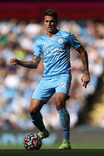 Joao Cancelo of Man City during the Premier League match between Manchester City and Southampton at Etihad Stadium on September 18, 2021 in...