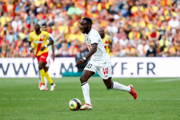 Jonathan Ikone of Lille OSC controls the ball during the Ligue 1 Uber Eats match between Lens and Lille at Stade Bollaert-Delelis on September 18,...
