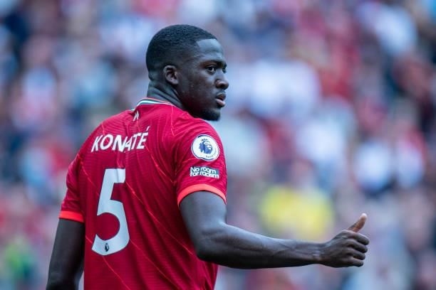 Ibrahima Konaté of Liverpool during the Premier League match between Liverpool and Crystal Palace at Anfield on September 18, 2021 in Liverpool,...