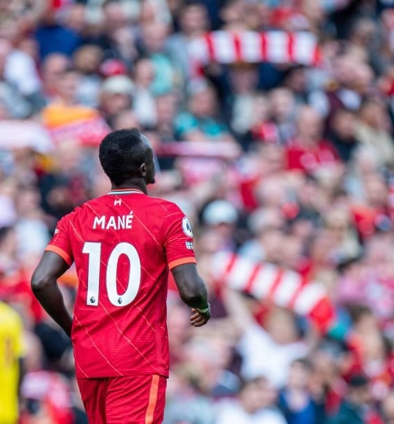 Sadio Mane of Liverpool during the Premier League match between Liverpool and Crystal Palace at Anfield on September 18, 2021 in Liverpool, England.