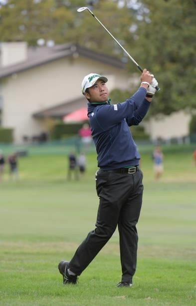 Hideki Matsuyama of Japan plays his second shot on the first fairway during the third round of the Fortinet Championship at Silverado Resort and Spa...