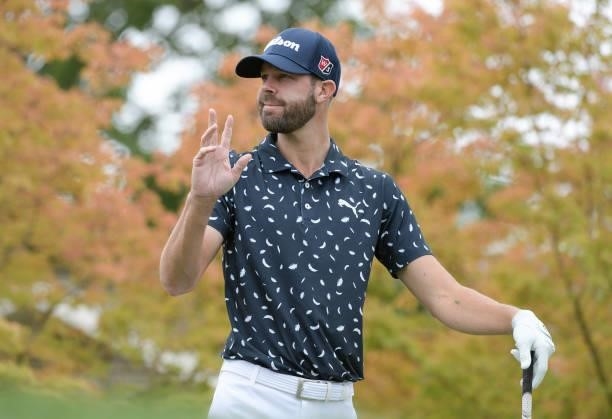 Kevin Tway is introduced on the first hole during the third round of the Fortinet Championship at Silverado Resort and Spa North on September 18,...