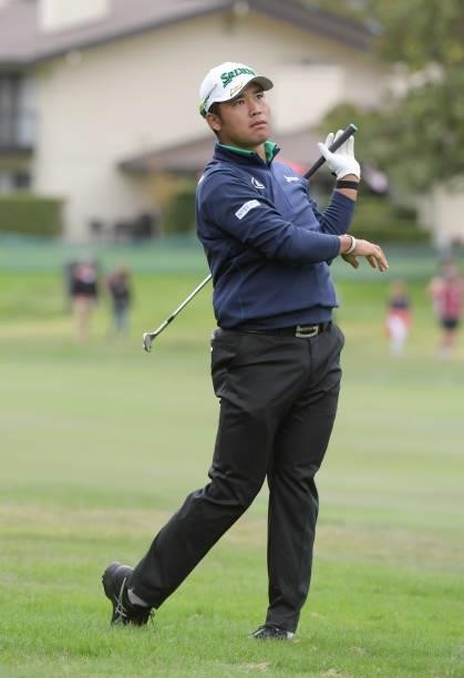 Hideki Matsuyama of Japan plays his second shot on the first fairway during the third round of the Fortinet Championship at Silverado Resort and Spa...