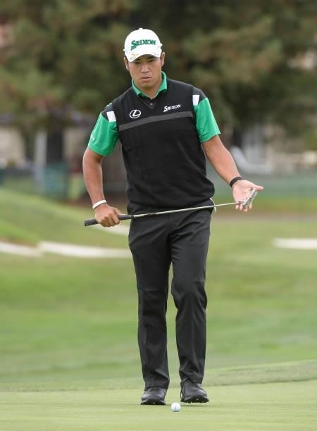 Hideki Matsuyama of Japan approaches his ball on the fifth hole during the third round of the Fortinet Championship at Silverado Resort and Spa North...