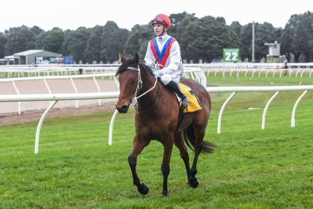 Jye McNeil returns to the mounting yard on Wicklow Town after winning the Sportsbet Gold Nugget at Sportsbet-Ballarat Racecourse on September 19,...