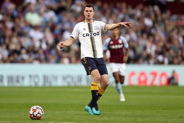 Michael Keane of Everton during the Premier League match between Aston Villa and Everton at Villa Park on September 18, 2021 in Birmingham, England.