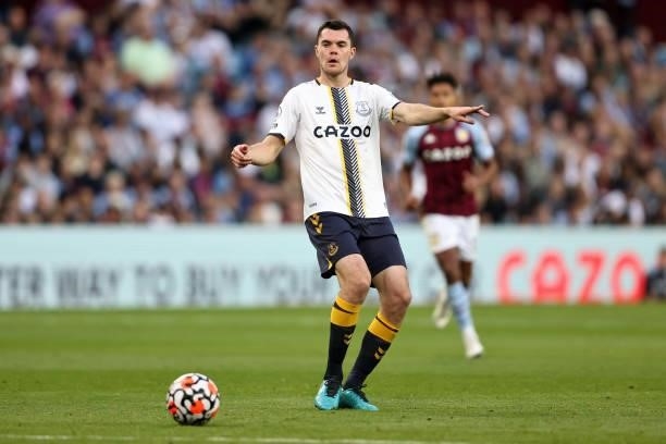 Michael Keane of Everton during the Premier League match between Aston Villa and Everton at Villa Park on September 18, 2021 in Birmingham, England.