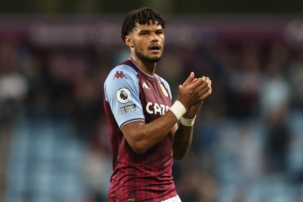 Tyrone Mings of Aston Villa during the Premier League match between Aston Villa and Everton at Villa Park on September 18, 2021 in Birmingham,...