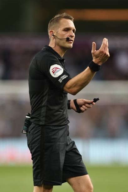 Referee Craig Pawson during the Premier League match between Aston Villa and Everton at Villa Park on September 18, 2021 in Birmingham, England.