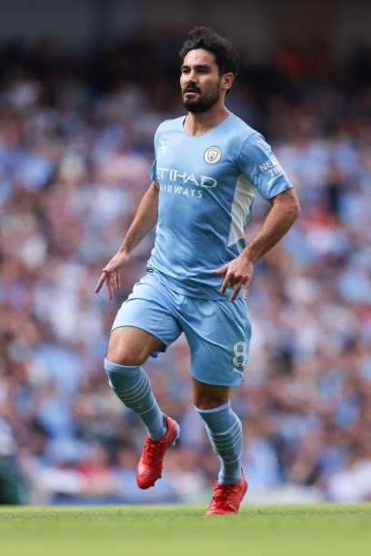Ilkay Gundogan of Manchester City during the Premier League match between Manchester City and Southampton at Etihad Stadium on September 18, 2021 in...