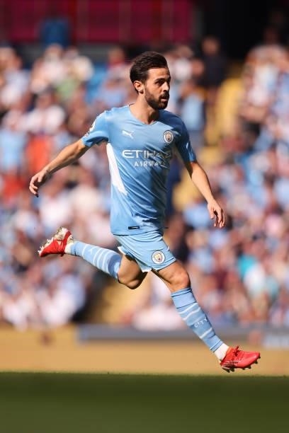 Bernardo Silva of Manchester City during the Premier League match between Manchester City and Southampton at Etihad Stadium on September 18, 2021 in...