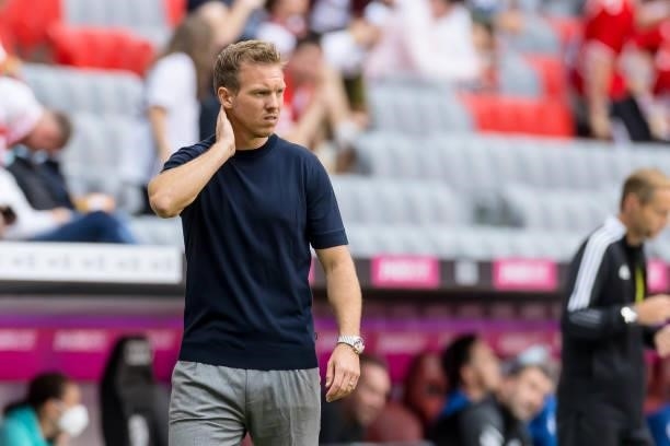 Head coach Julian Nagelsmann of Bayern Muenchen looks on during the Bundesliga match between FC Bayern Muenchen and VfL Bochum at Allianz Arena on...