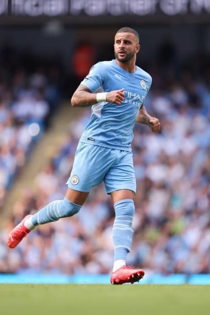 Kyle Walker of Manchester City during the Premier League match between Manchester City and Southampton at Etihad Stadium on September 18, 2021 in...