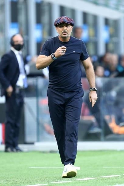 Sinisa Mihajlovic, head coach of Bologna Fc looks on during the Serie A match between FC Internazionale and Bologna FC at Stadio Giuseppe Meazza on...