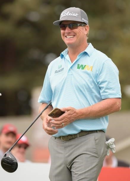 Charley Hoffman approaches the first tee during the third round of the Fortinet Championship at Silverado Resort and Spa North on September 18, 2021...