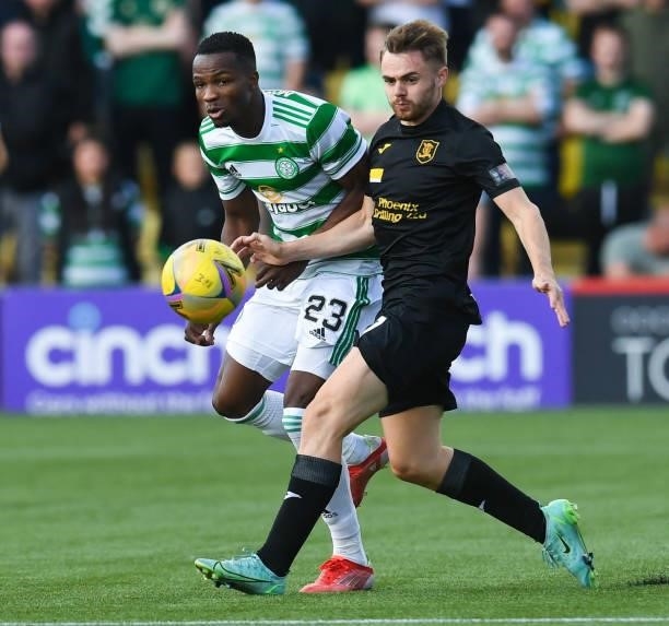 Livingston's Alan Forrest and Celtic's Boli Bolingoli during a cinch Premiership match between Livingston and Celtic at the Tony Macaroni Arena on...
