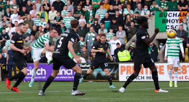 Celtic's David Turnbull strikes from the edge of the box during a cinch Premiership match between Livingston and Celtic at the Tony Macaroni Arena on...