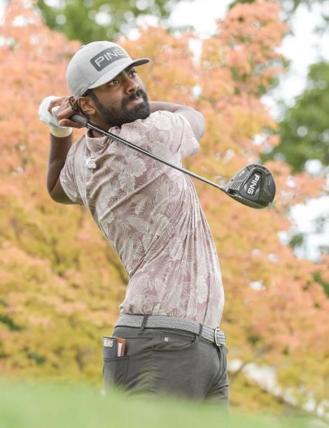 Sahith Theegala plays his tee shot on the first hole during the third round of the Fortinet Championship at Silverado Resort and Spa North on...