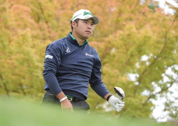 Hideki Matsuyama of Japan watches his tee shot on the first hole during the third round of the Fortinet Championship at Silverado Resort and Spa...
