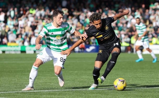 Celtic's Josip Juranovic and Livingston's Odin Bailey during a cinch Premiership match between Livingston and Celtic at the Tony Macaroni Arena on...